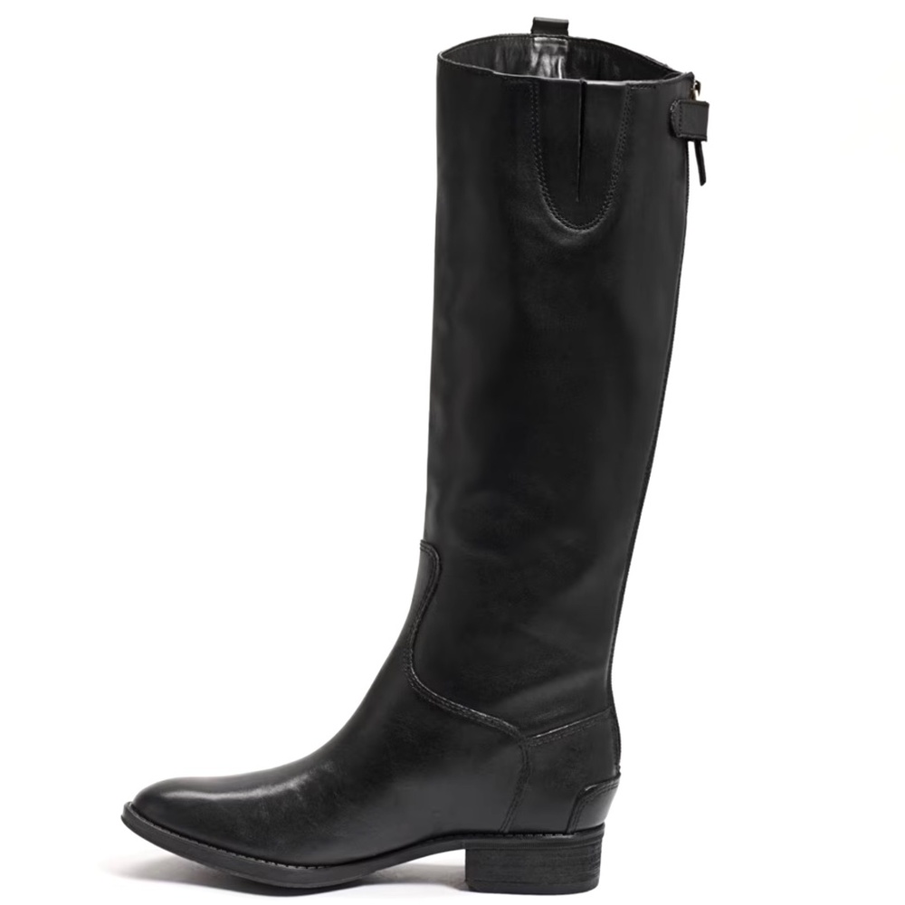 Sam Edelman Penny Knee-High Black Leather Riding Boots Block Heel Almond Toe - Picture 5 of 16